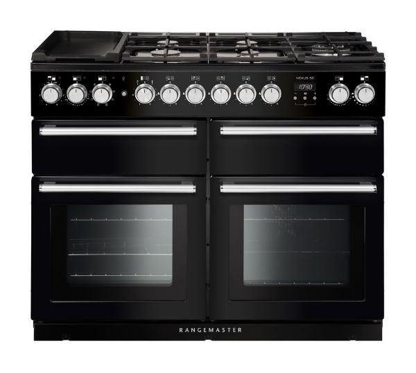 Picture of Rangemaster 118200 NEXUS SE 110 Dual Fuel Range Cooker in Black with Chrome trim-NEXSE110DFFBL/C