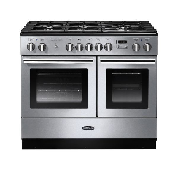 Picture of Rangemaster 123340 Professional+ FX 100 Dual Fuel Stainless Steel Range Cooker with Chrome Trim PROPL100FXDFFSS/C