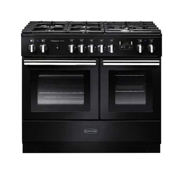 Picture of Rangemaster 123350 Professional+ FX 100 Dual Fuel Range Cooker in Black with Chrome Trim-PROPL100FXDFFGB/C