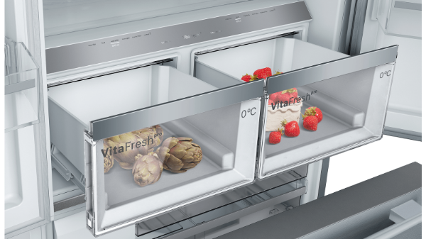 Picture of Bosch KFF96PIEP Serie 8 American Style Fridge Freezer with French Doors and Bottom Freezer in Stainless Steel