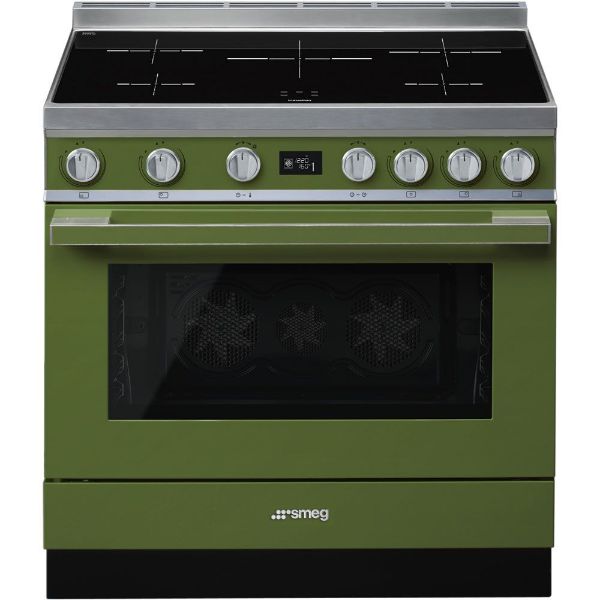 Picture of Smeg CPF9IPOG 90cm Portofino Single Pyrolytic Cavity Induction Range Cooker in Olive Green