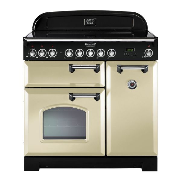 Rangemaster 90230 Classic Deluxe 90 Induction Range Cooker in Cream with Chrome Trim_main