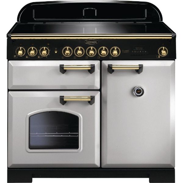 Rangemaster 114840 Classic Deluxe 100 Induction Range Cooker in Royal Pearl with Brass Trim_main