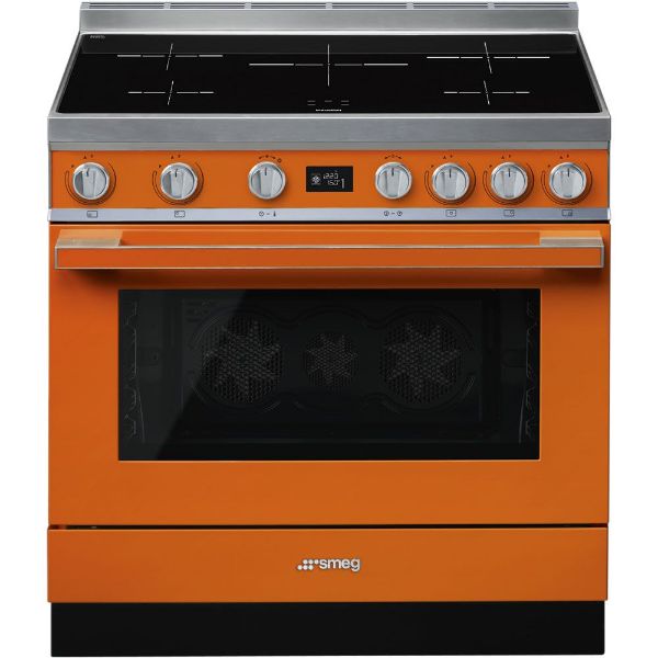 Smeg CPF9IPOR 90cm Portofino Single Pyrolytic Cavity Induction Range Cooker in Orange