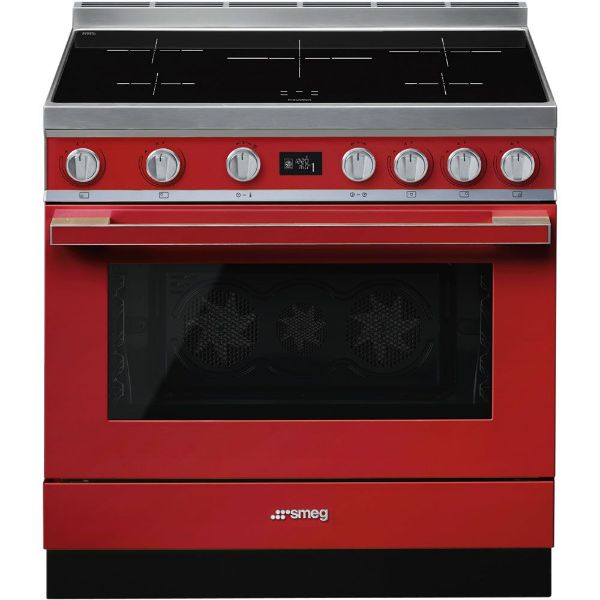 Smeg CPF9IPR 90cm Portofino Single Pyrolytic Cavity Induction Range Cooker in Red