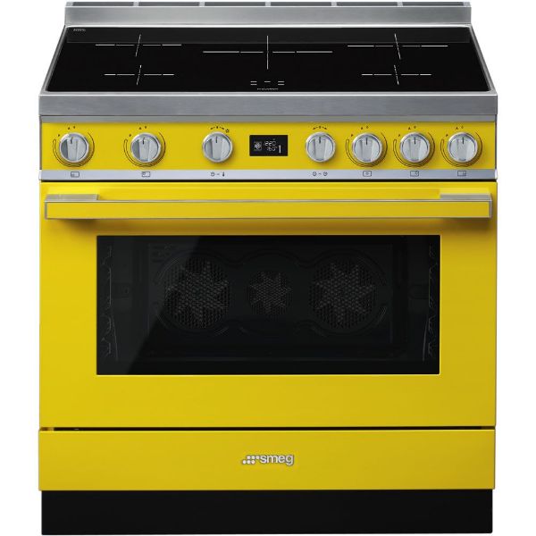 Smeg CPF9IPYW 90cm Portofino Single Pyrolytic Cavity Induction Range Cooker in Yellow