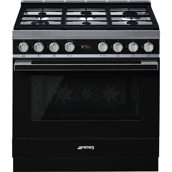 Smeg CPF9GPBL 90cm Portofino Single Pyrolytic Cavity Dual Fuel Range Cooker in Black