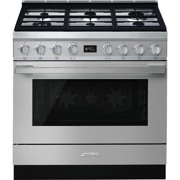 Smeg CPF9GPX 90cm Portofino Single Pyrolytic Cavity Dual Fuel Range Cooker in Stainless Steel