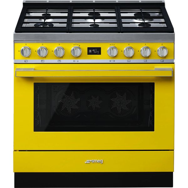 Smeg CPF9GPYW 90cm Portofino Single Pyrolytic Cavity Dual Fuel Range Cooker in Yellow