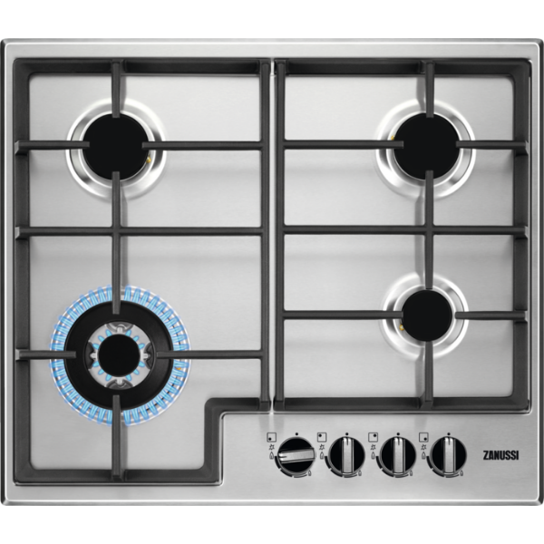 Zanussi ZGH66424XX 60cm Stainless Steel Gas Hob with Cast Iron Pan Supports_main