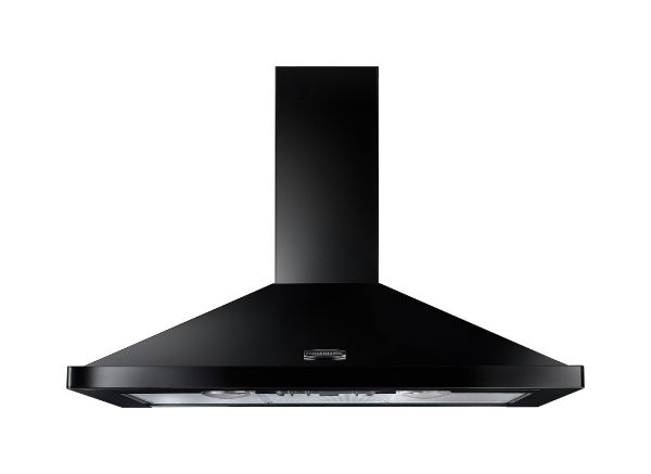 Rangemaster 64940 90cm Chimney Cooker Hood in Black and Chrome - LEIHDC90BC/