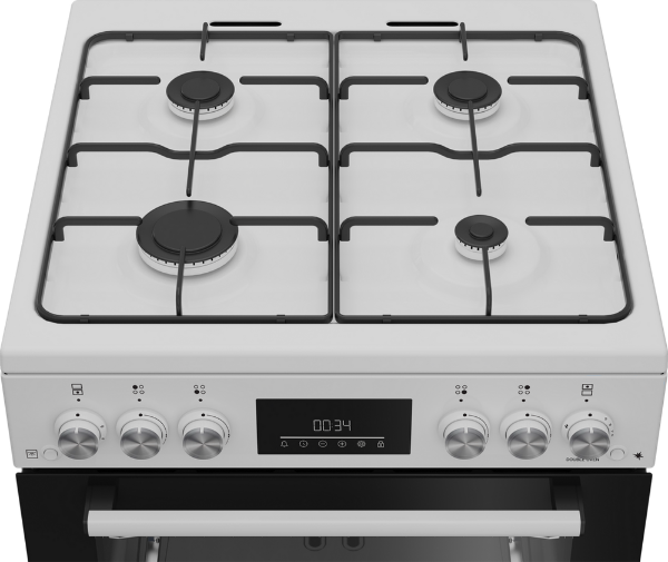 Beko EDG6231W 60cm Twin Cavity Gas Cooker with Enamel Hob - White_hob