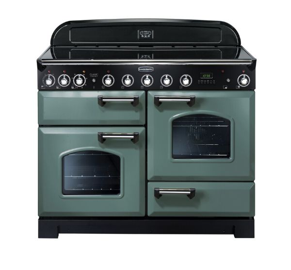 Rangemaster 127330 Classic Deluxe 110 Induction Range Cooker in Mineral Green with Chrome Trim - CDL110EIMG/C