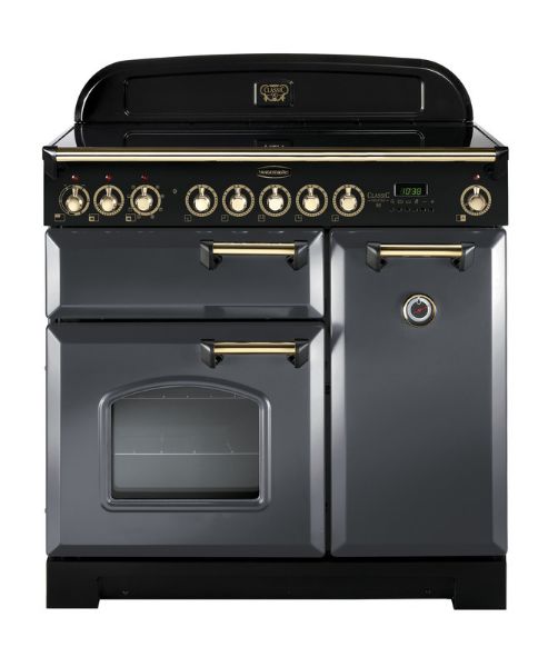 Rangemaster 124160 Classic Deluxe 90 Induction Range Cooker in  Slate with Brass Trim - CDL90EISL/B