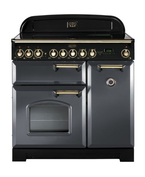 Rangemaster 124170 Classic Deluxe 90 Ceramic Range Cooker in Slate with Brass Trim - CDL90ECSL/B