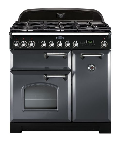 Rangemaster 124180 Classic Deluxe 90 Dual Fuel Range Cooker in Slate with Chrome Trim - CDL90DFFSL/C