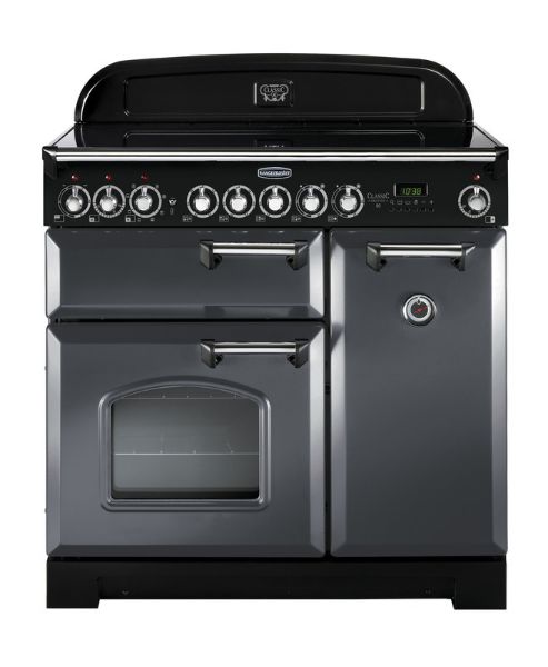 Rangemaster 124200 Classic Deluxe 90 Ceramic Range Cooker in Slate with Chrome Trim - CDL90ECSL/C