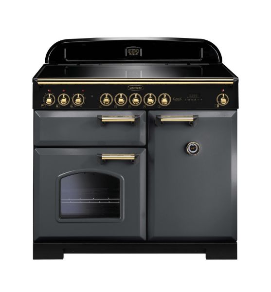 Rangemaster 124220 Classic Deluxe 100 Induction Range Cooker in Slate with Brass Trim - CDL100EISL/B