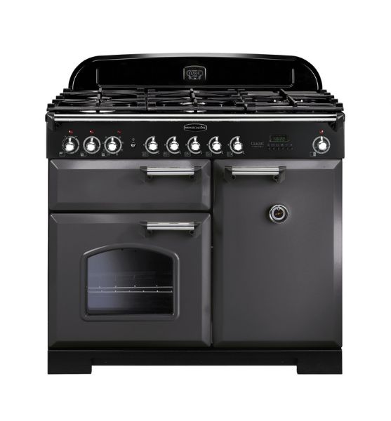 Rangemaster 124230 Classic Deluxe 100 Dual Fuel Range Cooker in Slate with Chrome Trim - CDL100DFFSL/C