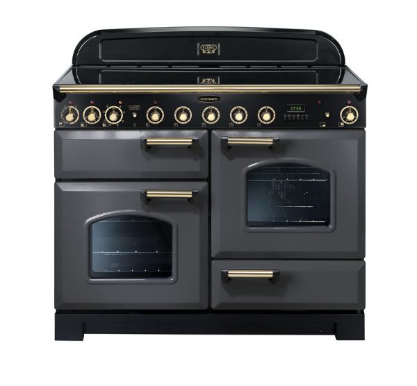 Rangemaster 124260 Classic Deluxe 110 Induction Range Cooker in Slate with Brass Trim - CDL110EISL/B