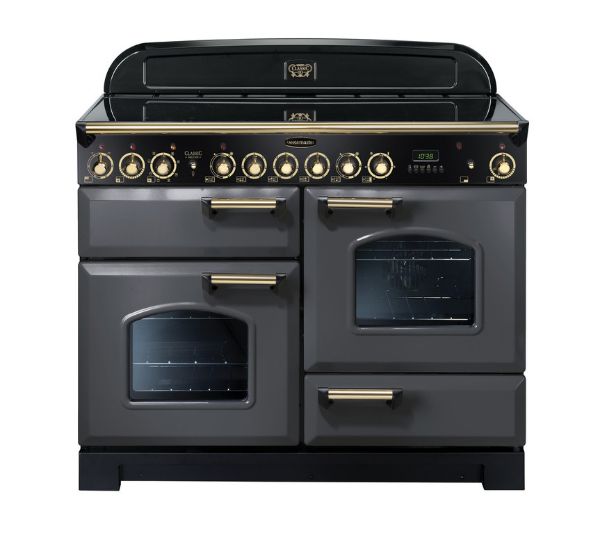 Rangemaster 124270 Classic Deluxe 110 Ceramic Range Cooker in Slate with Brass Trim - CDL110ECSL/B