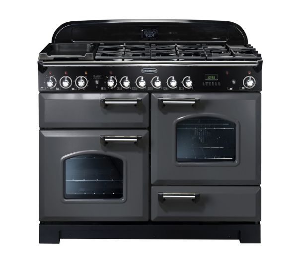 Rangemaster 124280 Classic Deluxe 110 Dual Fuel Range Cooker in  Slate with Chrome Trim - CDL110DFFSL/C