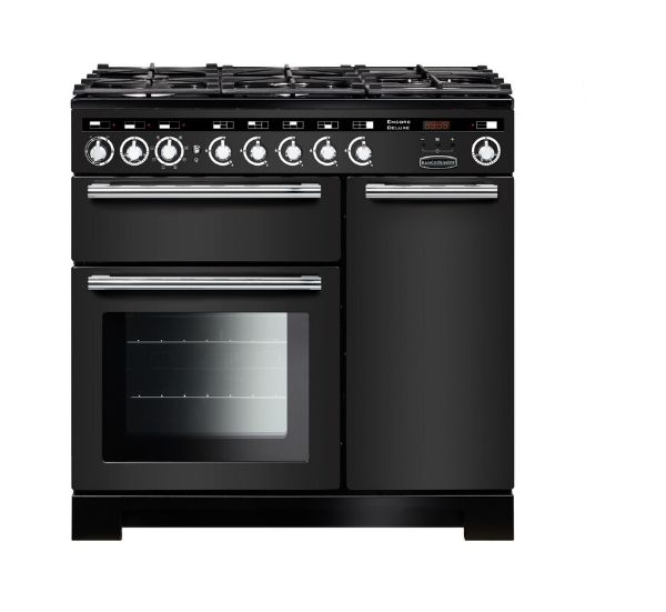 Rangemaster 126660 Encore Deluxe 90 Dual Fuel Range Cooker in Charcoal Black with Chrome Trim - EDL90DFFCB/C
