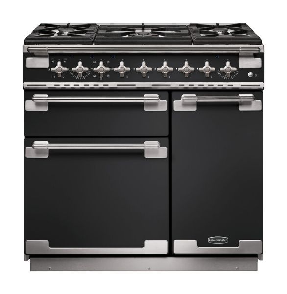 Rangemaster 127090 Elise 90 Dual Fuel Range Cooker in Charcoal Black with Brushed Nickel Trim - ELS90DFFCB/