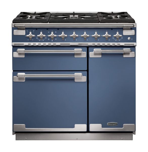 Rangemaster 127100 Elise 90 Dual Fuel Range Cooker in Stone Blue with Brushed Nickel Trim - ELS90DFFSB/