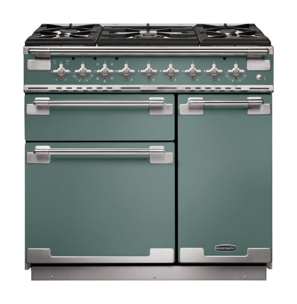 Rangemaster 127110 Elise 90 Dual Fuel Range Cooker in Mineral Green with Brushed Nickel Trim - ELS90DFFMG/