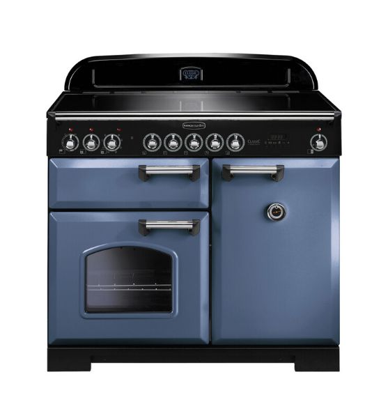 Rangemaster 127460 Classic Deluxe 100 Induction Range Cooker in Stone Blue with Chrome Trim - CDL100EISB/C