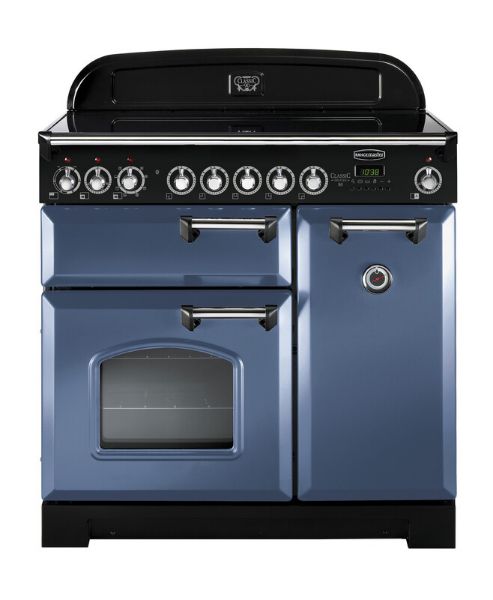 Rangemaster 127580 Classic Deluxe 90 Induction Range Cooker in Stone Blue with Chrome Trim - CDL90EISB/C