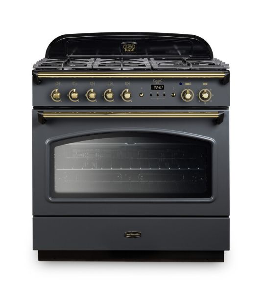 Rangemaster 128340 Classic FX 90 Dual Fuel Range Cooker in Slate with Brass Trim - CLAS90FXDFFSL/B