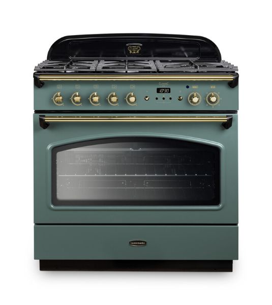Rangemaster 128350 Classic FX 90 Dual Fuel Range Cooker in Mineral Green with Brass Trim - CLAS90FXDFFMG/B
