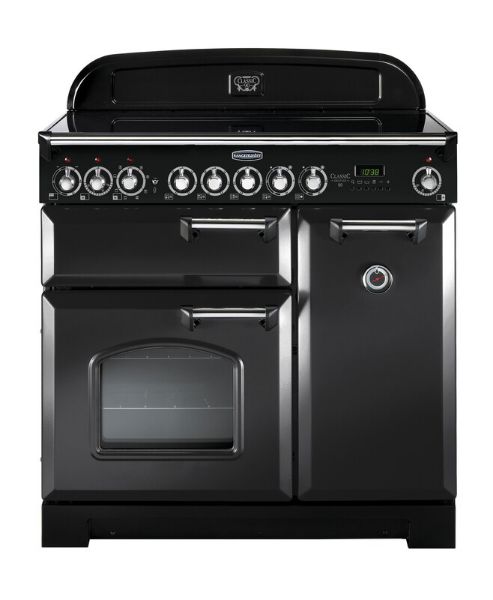 Rangemaster 128480 Classic Deluxe 90 Ceramic Range Cooker in Charcoal Black with Chrome Trim - CDL90ECCB/C