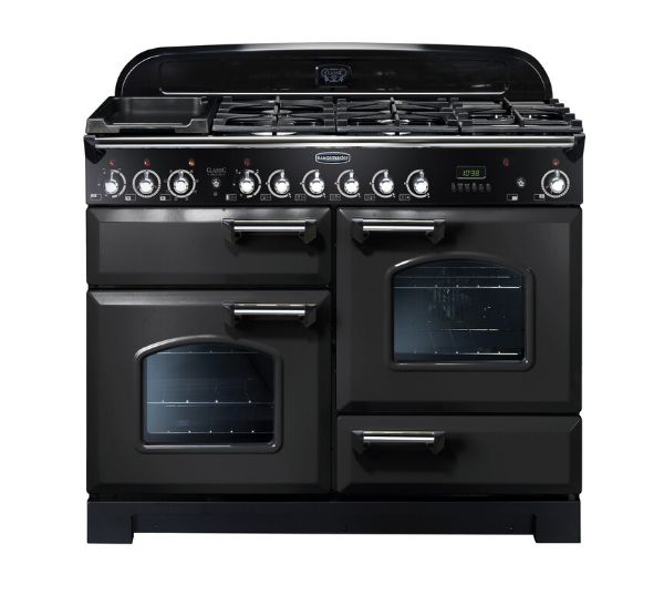 Rangemaster 128500 Classic Deluxe 110 Dual Fuel Range Cooker in Charcoal Black with Chrome Trim - CDL110DFFCB/C