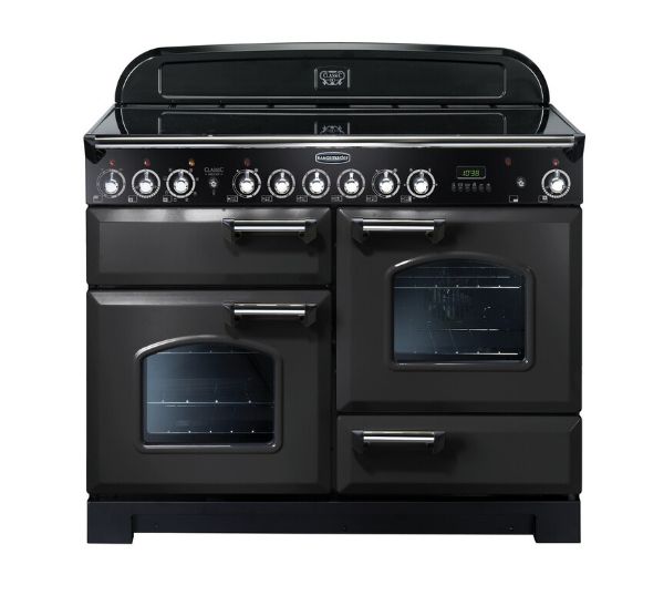 Rangemaster 128560 Classic Deluxe 110 Ceramic Range Cooker in Charcoal Black with Chrome Trim - CDL110ECCB/C