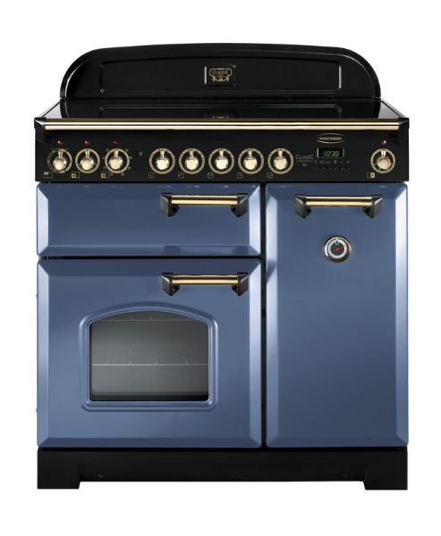 Rangemaster 129460 Classic Deluxe 90 Induction Range Cooker in Stone Blue with Brass Trim - CDL90EISB/B