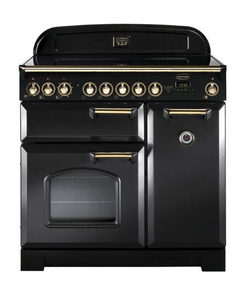 Rangemaster 129480 Classic Deluxe 90 Induction Range Cooker in Charcoal Black with Brass Trim - CDL90EICB/B