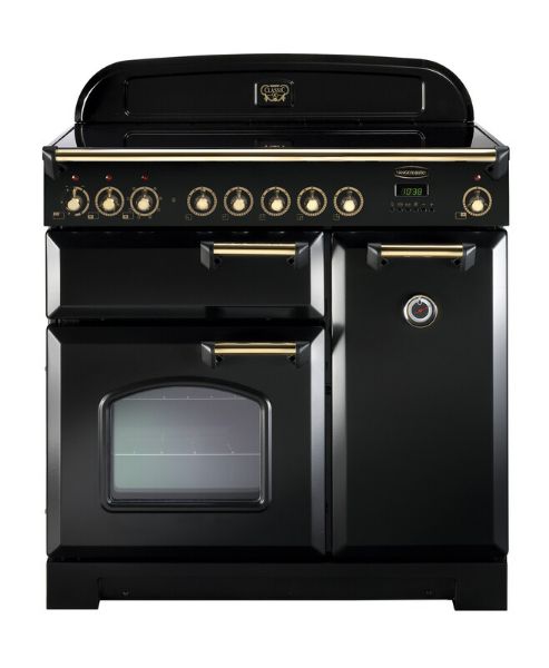 Rangemaster 129510 Classic Deluxe 90 Ceramic Range Cooker in Charcoal Black with Brass Trim - CDL90ECCB/B