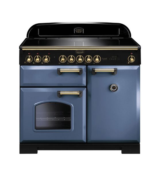 Rangemaster 129550 Classic Deluxe 100 Induction Range Cooker in Stone Blue with Brass Trim - CDL100EISB/B