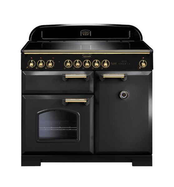 Rangemaster 129570 Classic Deluxe 100 Induction Range Cooker in Charcoal Black with Brass Trim - CDL100EICB/B