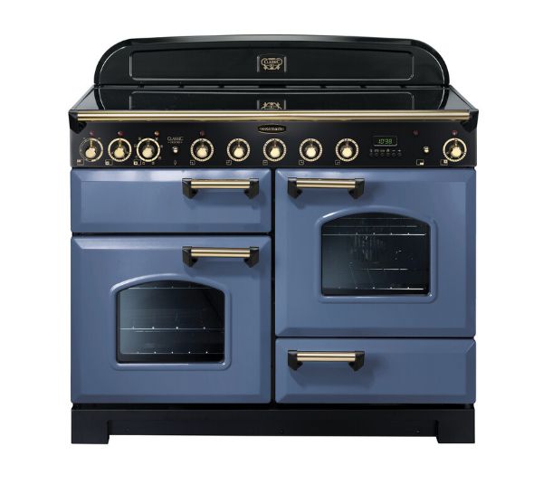 Rangemaster 129610 Classic Deluxe 110 Induction Range Cooker in Stone Blue with Brass Trim - CDL110EISB/B