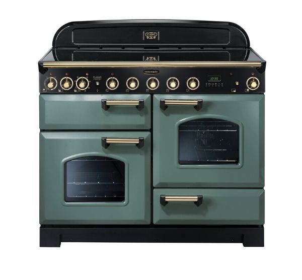 Rangemaster 129620 Classic Deluxe 110 Induction Range Cooker in Mineral Green with Brass Trim - CDL110EIMG/B