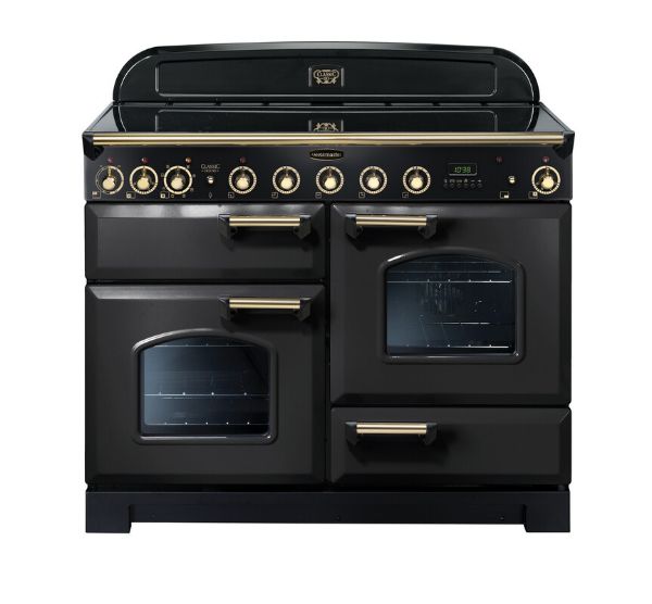 Rangemaster 129630 Classic Deluxe 110 Induction Range Cooker in Charcoal Black with Brass Trim - CDL110EICB/B