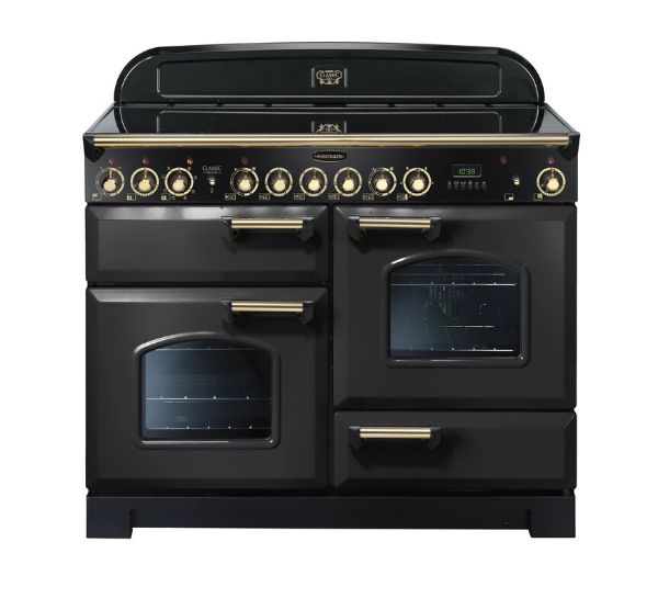 Rangemaster 129660 Classic Deluxe 110 Ceramic Range Cooker in Charcoal Black with Brass Trim - CDL110ECCB/B