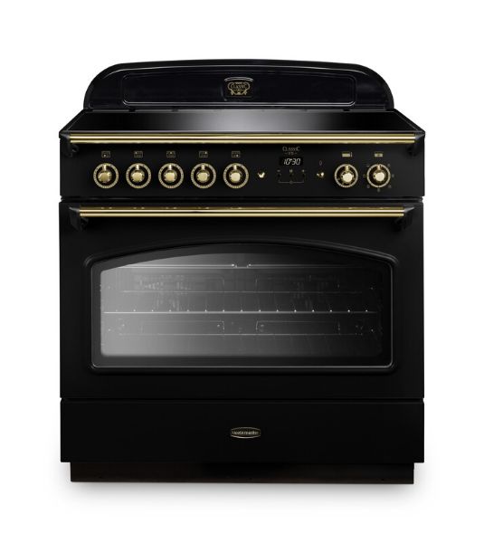 Rangemaster 131770 Classic FX 90 Induction Range Cooker in Black with Brass Trim - CLAS90FXEIBL/B