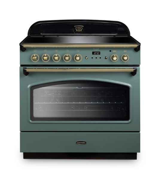 Rangemaster 131800 Classic FX 90 Induction Range Cooker in Mineral Green with Brass Trim - CLAS90FXEIMG/B