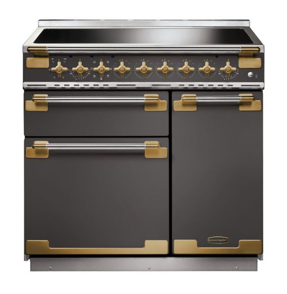Rangemaster 135250 Elise Luxe 90 Induction Range Cooker in Slate with Antique Brass Trim - ELS90EISL/AB