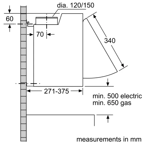 Neff D64MAC1X0B Integrated Cooker Hood in Silver_measurements